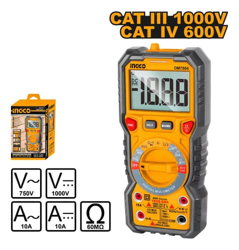 Tester Multimetro Digital Catiii/v 1000v/600v Ingco Dm7504