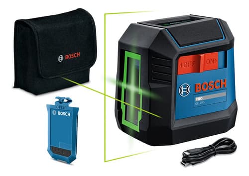 Láser Lineal Bosch Gll2xg Li Green Cross, Nivel 12 M, 2 Líneas, Batería Recargable Profesional Y Bolsa De Protección