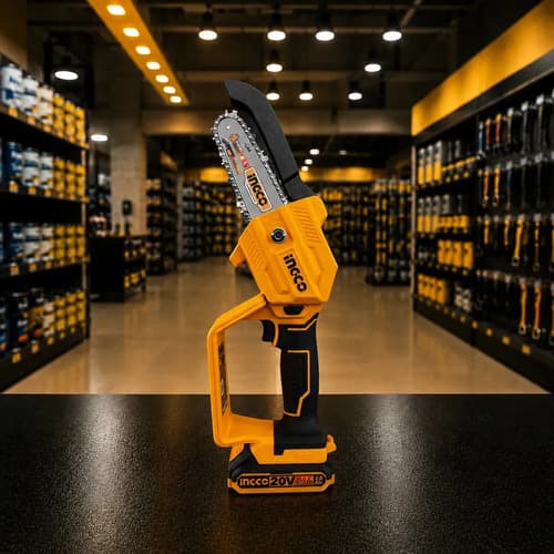 Mini Motosierra 5puLG Con Bateria Y Cargador Ingco Naranja Claro