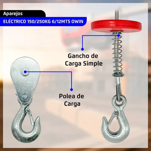 Aparejo Electrico Malacate 250kgs Elevacion 12 Mts Montacarga Guinche Owin Rojo 1