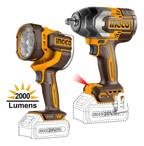 Kit Combo Bateria P20s 20v Llave Impacto Linterna 2 Baterias Naranja Claro