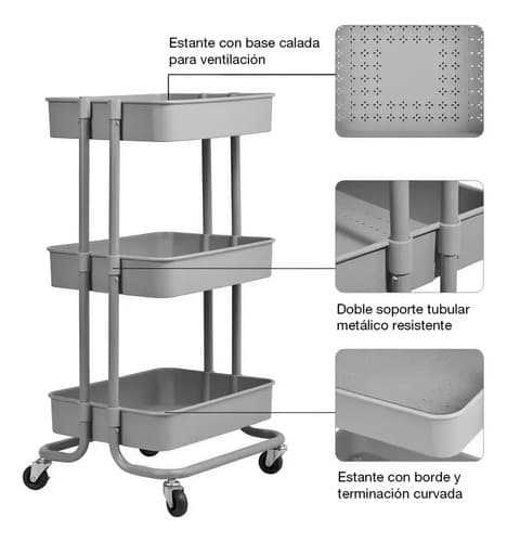 Carro Organizador Tushop Orga-101 Blanco 3 Niveles Metal Plástico