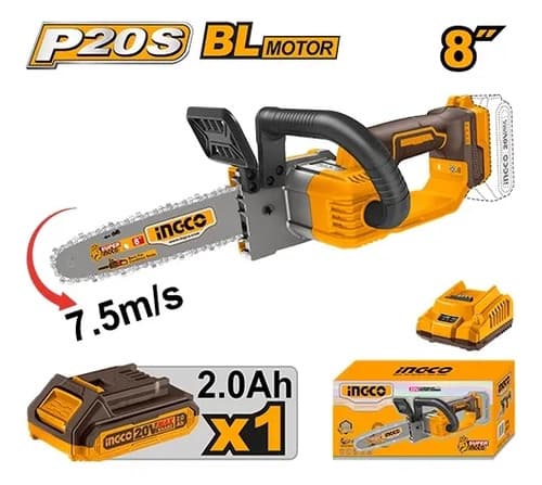 Motosierra 20v 8 PuLG + Bateria +cargador + Cadena Cgsli2085 Naranja Claro