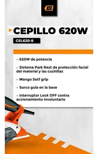 Cepillo Garlopa Carpintero 620w 82x2mm Lusqtoff Color Naranj Naranja