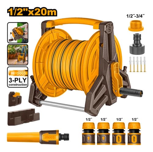 Enrollador De Manguera Ingco 1/2 X20m Accesorios Hhr20124 Naranja