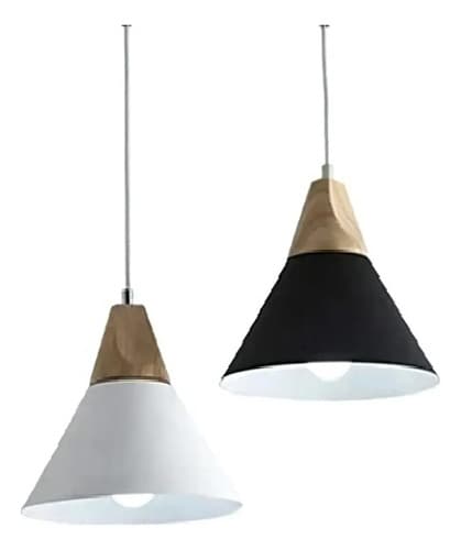 Lámpara Colgante Techo Tushop Led Metal Madera Negro 23cm Nórdica