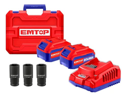Llave De Impacto 850nm + 2 Baterias 4ah Y Cargador Emtop Color Rojo