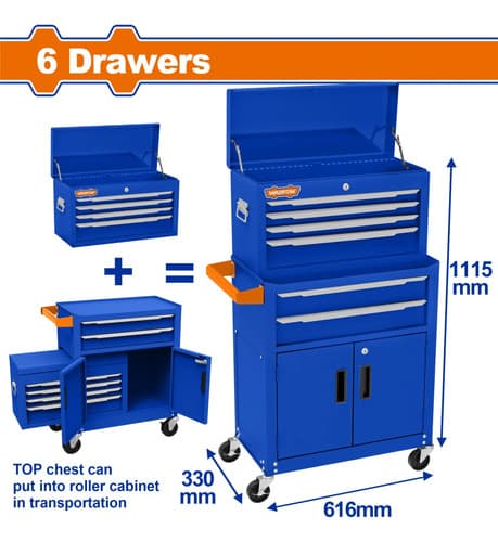 Carro Herramientas Taller Metal 6 Cajones Wadfow Wcs4a08 Azul