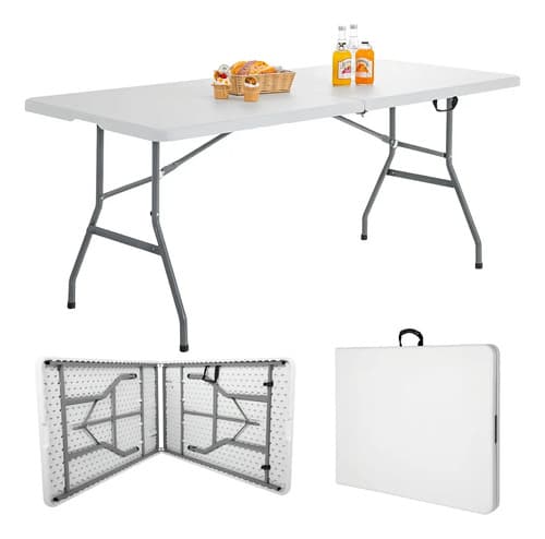 Mesa Plegable 1.80 Mts Portatil Portafolio Eventos Jardin Color Blanco