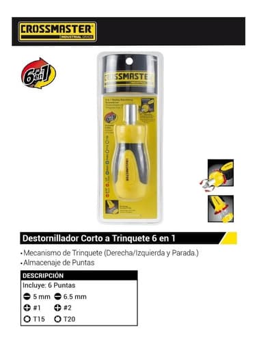 Destornillador Corto A Trinquete 6 En 1 Crossmaster