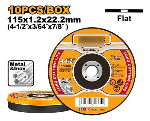 Disco Corte Metal 4.1/2 X 3/64 X 7/8 Ingco Set X 10 Pcs Naranja