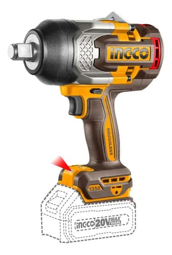Llave De Impacto Ingco 20v 3/4 1350nm 2 Baterías Y Cargador Naranja