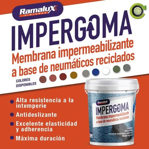 Membrana Techos Impergoma 20 + 20 Kg Con Caucho Reciclado Varios Consulte Su Color Satinado