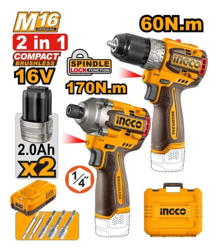 Kit Taladro Atornillador 16v+ Atornillador Impacto A Bateria