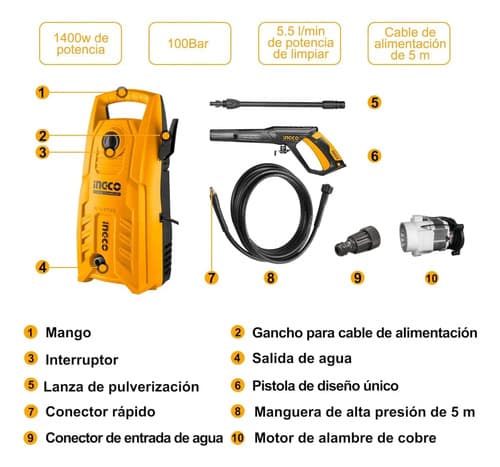 Hidrolavadora De Alta Presion 1900 Psi Hpwr14008 50 Dorado Con Negro
