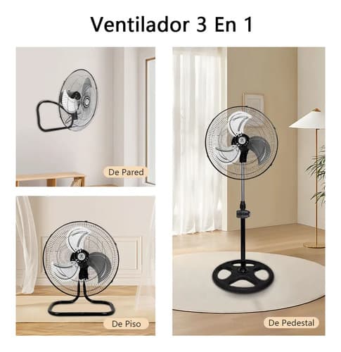 Ventilador Metalico Kit 3 En 1 X2 De Pie Pared Piso 50 Cm 60 Hz Negro Plata Acero Inoxidable 3