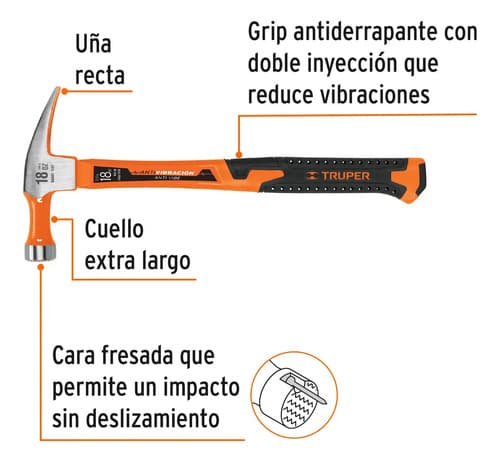 Martillo 510g Uña Recta, Mango Fibra De Vidrio, Truper