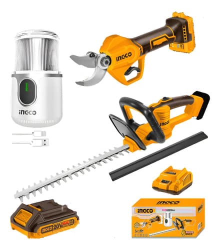 Combo De Tijera De Poda A Bateria Brushless + Cortacerco 20v Amarillo