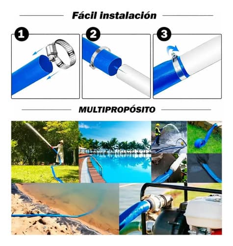 Manguera Plana Motobomba Pvc 4 Bar Riego Layflat 2 Pulgadas 50mts Azul Gac-101159 Gaccoa