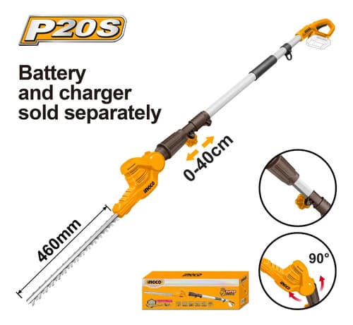Cortacero De Altura A Batería 20v P20s- Cpht201601 Ingco Naranja