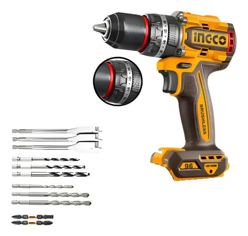 Llave De Impacto 850nm + Taladro 96nm Ingco 20v 2 Baterias Naranja Claro