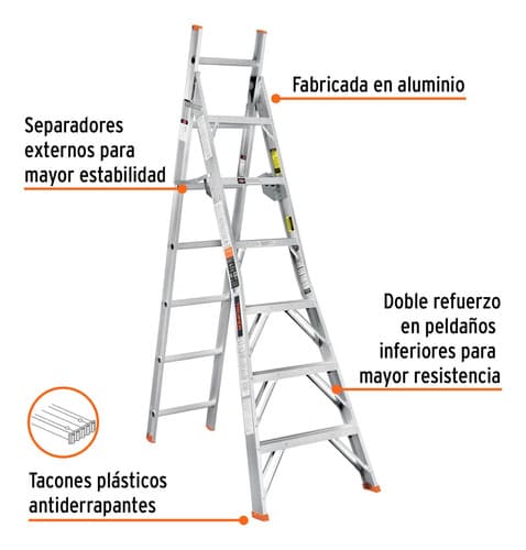 Escalera Aluminio Combinada 3,96mts 13 Peldaños 102kg Truper Color Plateado