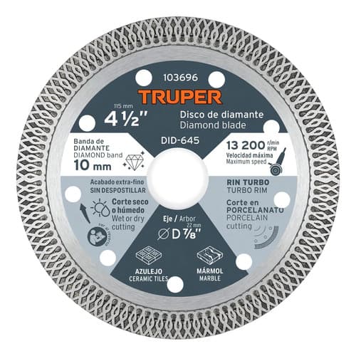 Disco De Diamante 4 1/2'' Corte Porcelanato Truper Did-645 Color Plateado