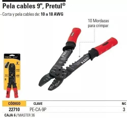 Pinzas Pelacables 9'' Calibre 0.82 A 5.27 Mm Multiuso Pretul