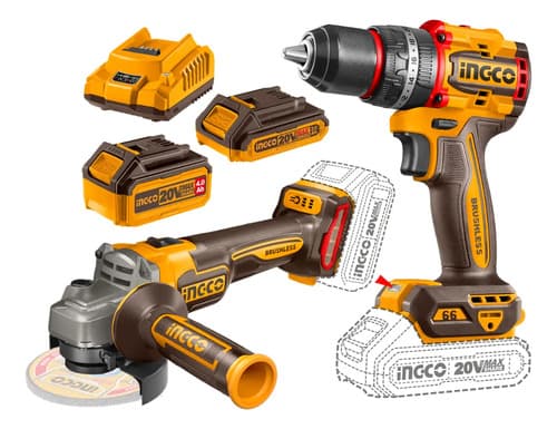 Kit Esmeril + Taladro Percutor Inalambrico Brushless Ingco