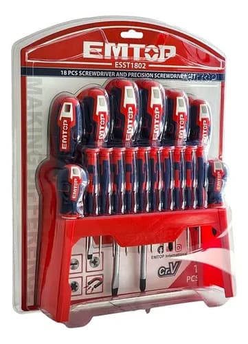 Juego De 18 Destornilladores Emtop Con Organizador Esst1802