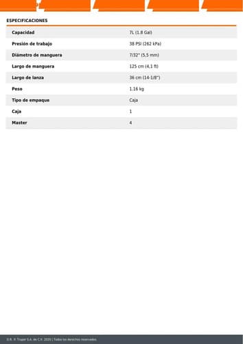 Fumigador 7 Litros Truper 10837 Naranja
