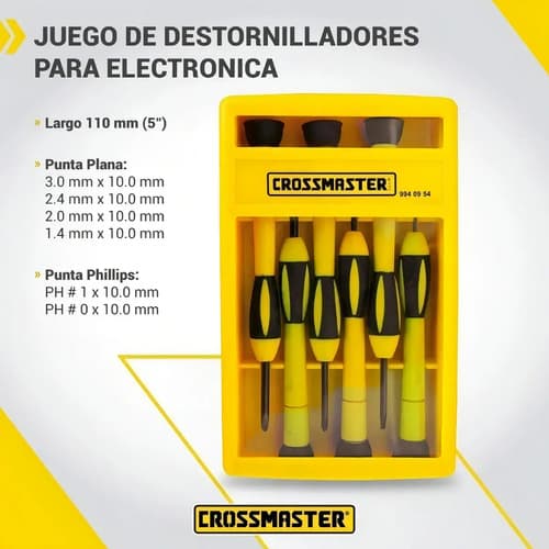 Juego De 6 Destornilladores Crossmaster Para Electrónica Con Puntas Planas Y Phillips