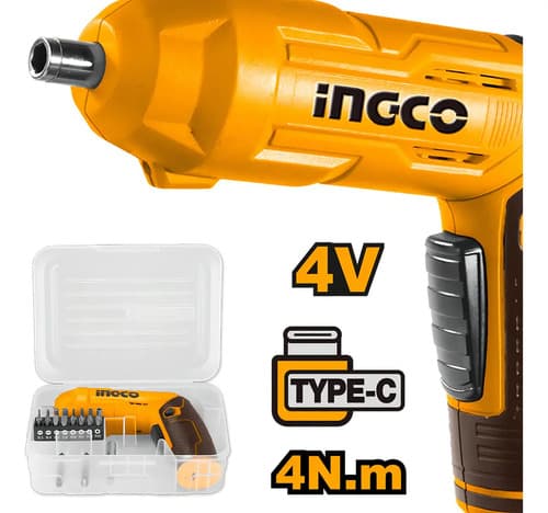 Atornillador Inalámbrico Ajustable Con Accesorios Ingco Naranja Claro