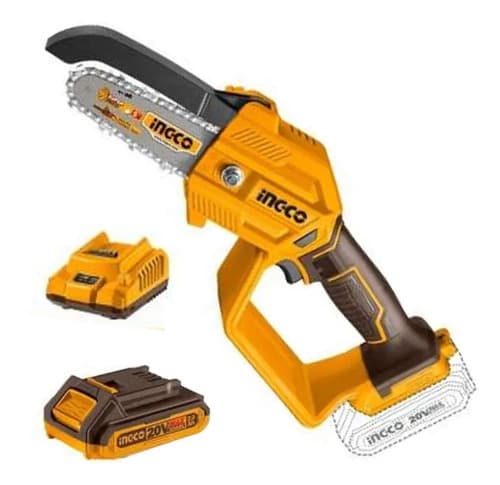 Mini Motosierra 5puLG Con Bateria Y Cargador Ingco Naranja Claro