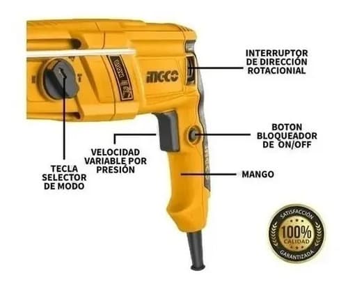 Rotomartillo Electrico Sds Plus 800w 1100rpm Maletin Ingco Color Naranja
