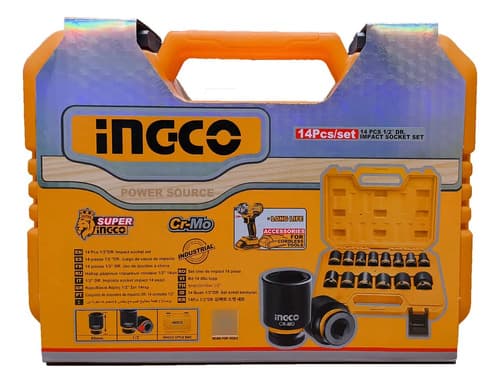 Kit Juego Tubos Impacto Encastre 1/2 Media X 14pzas Ingco Color Negro