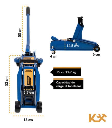 Gato Hidraulico De Patin 3 Toneladas Portatil Con Maneral 4 Ruedas Color Azul Para Carro Y Suv Kingsman