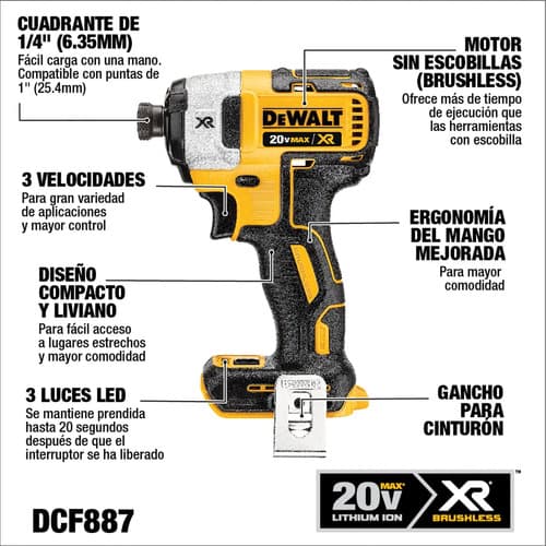 Atornillador Impacto 20v S.carbones/s.batería Dewalt Dcf887b Negro/amarillo