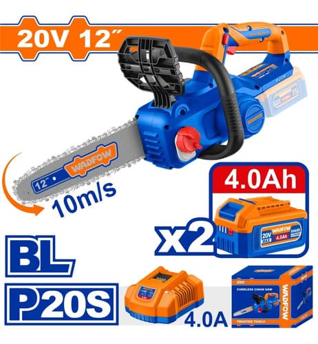 Motosierra 20v 12 + 2 Bat 4.0ah + Cargador Wadfow Wclp5121 Azul