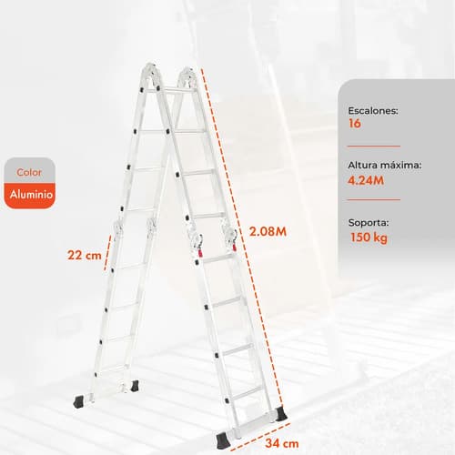 Escalera De Aluminio Multipropósito Garden Life 4x4 Plateado