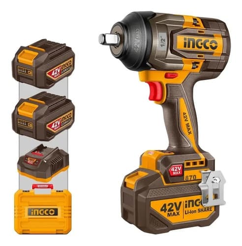 Llave De Impacto Bateria 42v M42 870nm 1/2  Accesorios Ingco Naranja Claro 42v