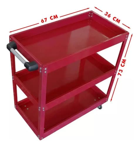 Carro Mesa De Taller Rojo Con 3 Estantes Con 4 Ruedas