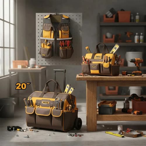 Bolso De Herramientas 20 Maletín Chaleco Cinturón Ingco Marrón Oscuro