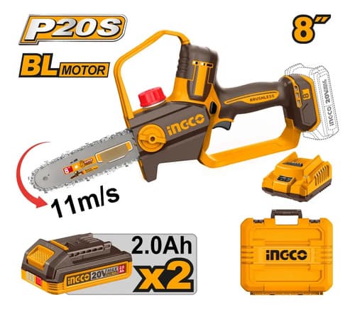 Motosierra A Bateria P20s 20v 8  + 2 Bateria 2.0ah Ingco Naranja