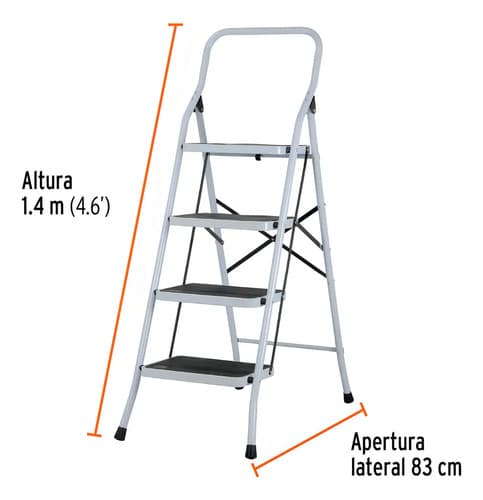 Escalera Truper Tubular Plegable 150 Kilos 4 Peldaños 24122 Color Blanco