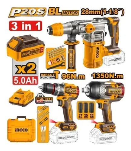 Kit Rotomartillo+taladro Atorn + Llave Impacto 3/4 Ingco