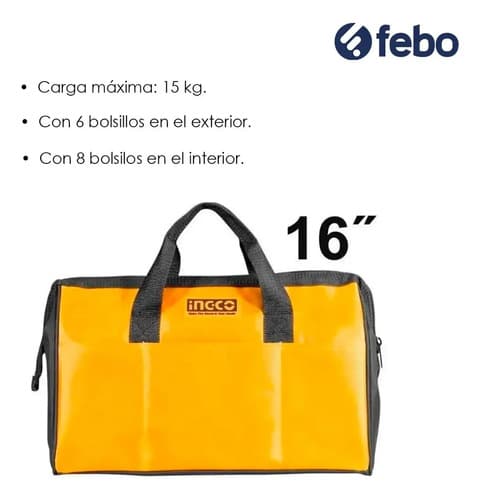 Bolso Porta Herramientas 16'' Ingco Htbg281628 Color Naranja