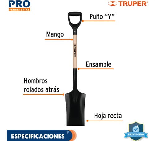 Pala Escarraman T1000 Uso Rudo Jardines Cortar Raices 104 Cm Color Natural