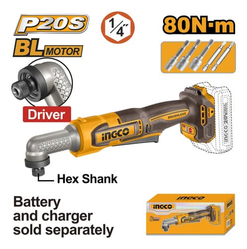 Atornillador Angular A Bat 80nm 20v P20s S/bat S/ Carg Ingco Naranja Claro 20v