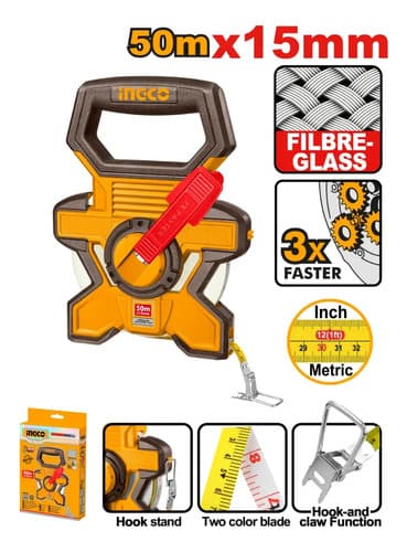 Cinta Metr Agrimensor Fibra Vidrio 50m X 15mm Ingco Hfmt1850